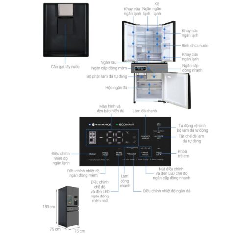 kich thuoc tu lanh 4 canh multi door inverter 540 lit panasonic nr yw590yhhv