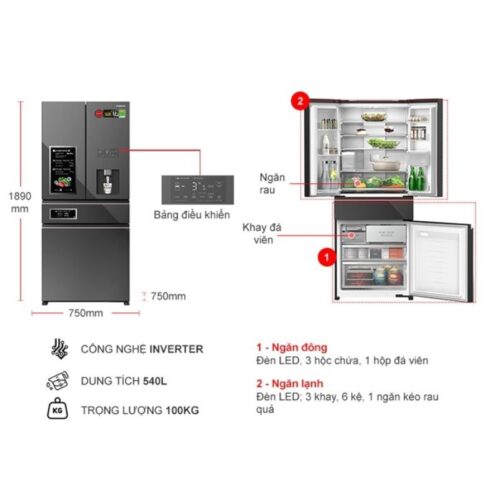 kich thuoc tu lanh 4 canh multi door inverter 540 lit panasonic nr yw590ymmv