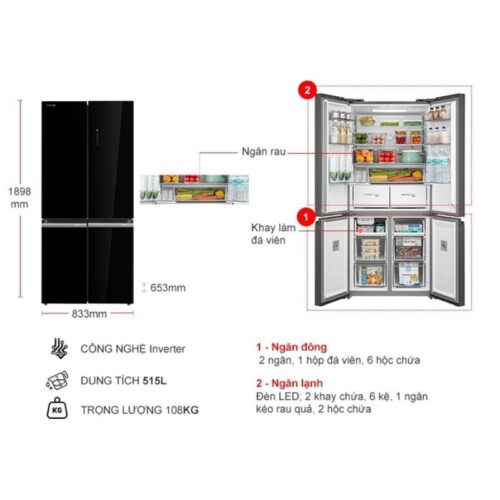 kich thuoc tu lanh 4 canh multi doors inverter 515 lit toshiba gr rf665wia pgv22 xk