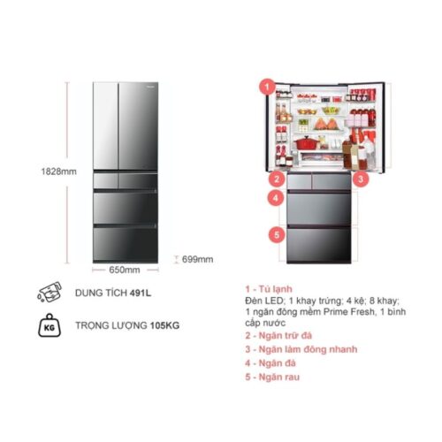kich thuoc tu lanh 6 canh multi door inverter 491 lit panasonic nr f503gt x2