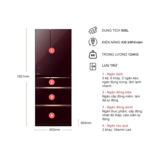 kich thuoc tu lanh 6 canh multi doors inverter 506 lit mitsubishi mr wx52d br v