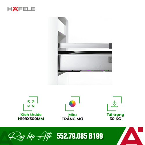 Ray hộp Hafele 552.79.085 Alto B199 500mm, trắng, nắp kim loại