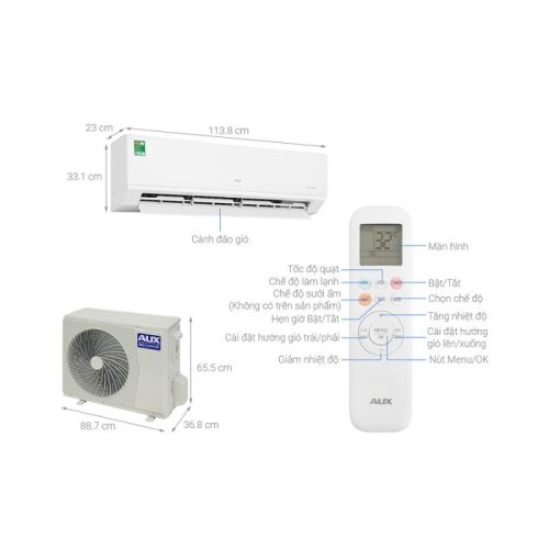 kich thuoc may lanh aux inverter 2 5 hp aw24caa4di 3vn